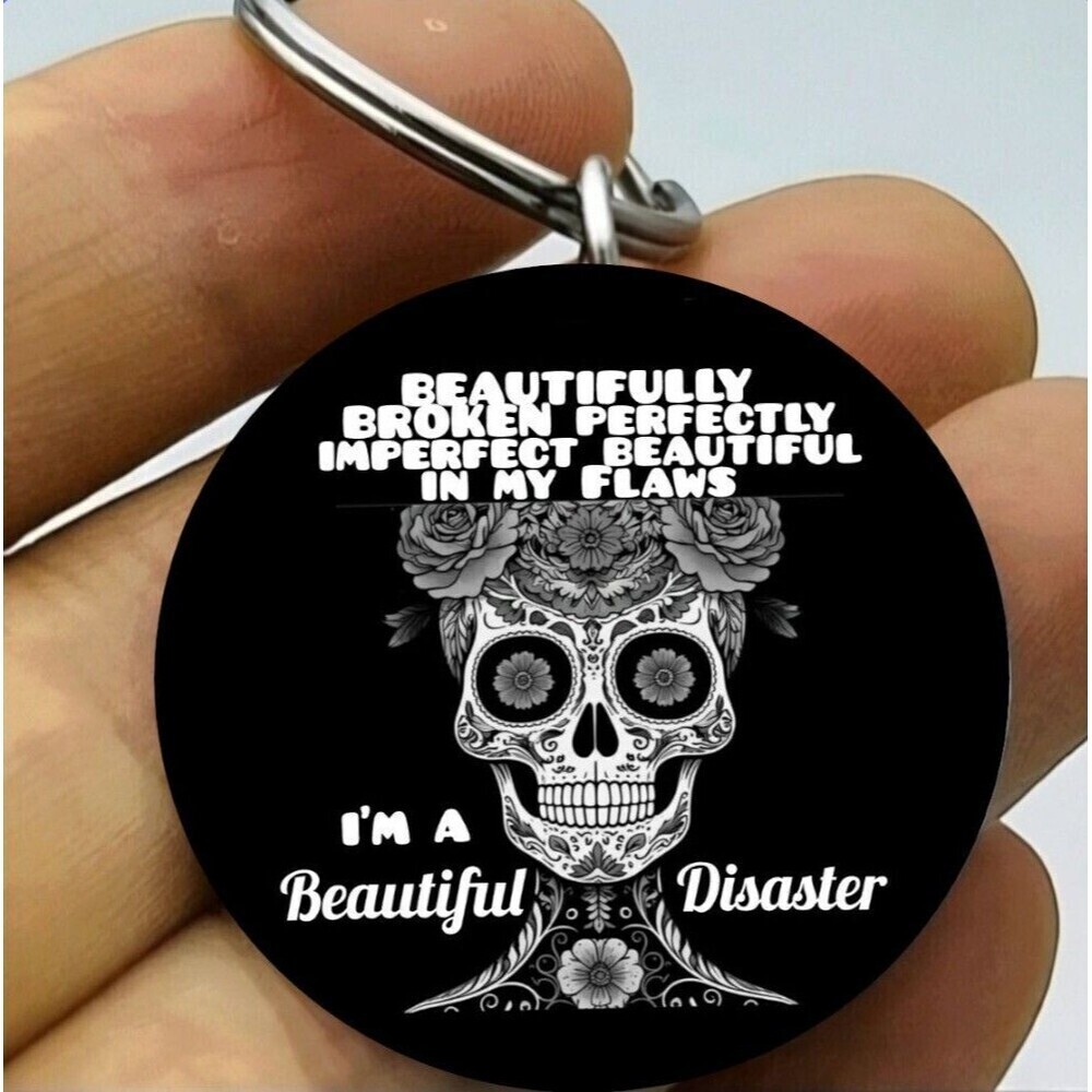 Sugar Skull Beautiful Disaster Hot Flower Art Cute Stainless Steel Keychain